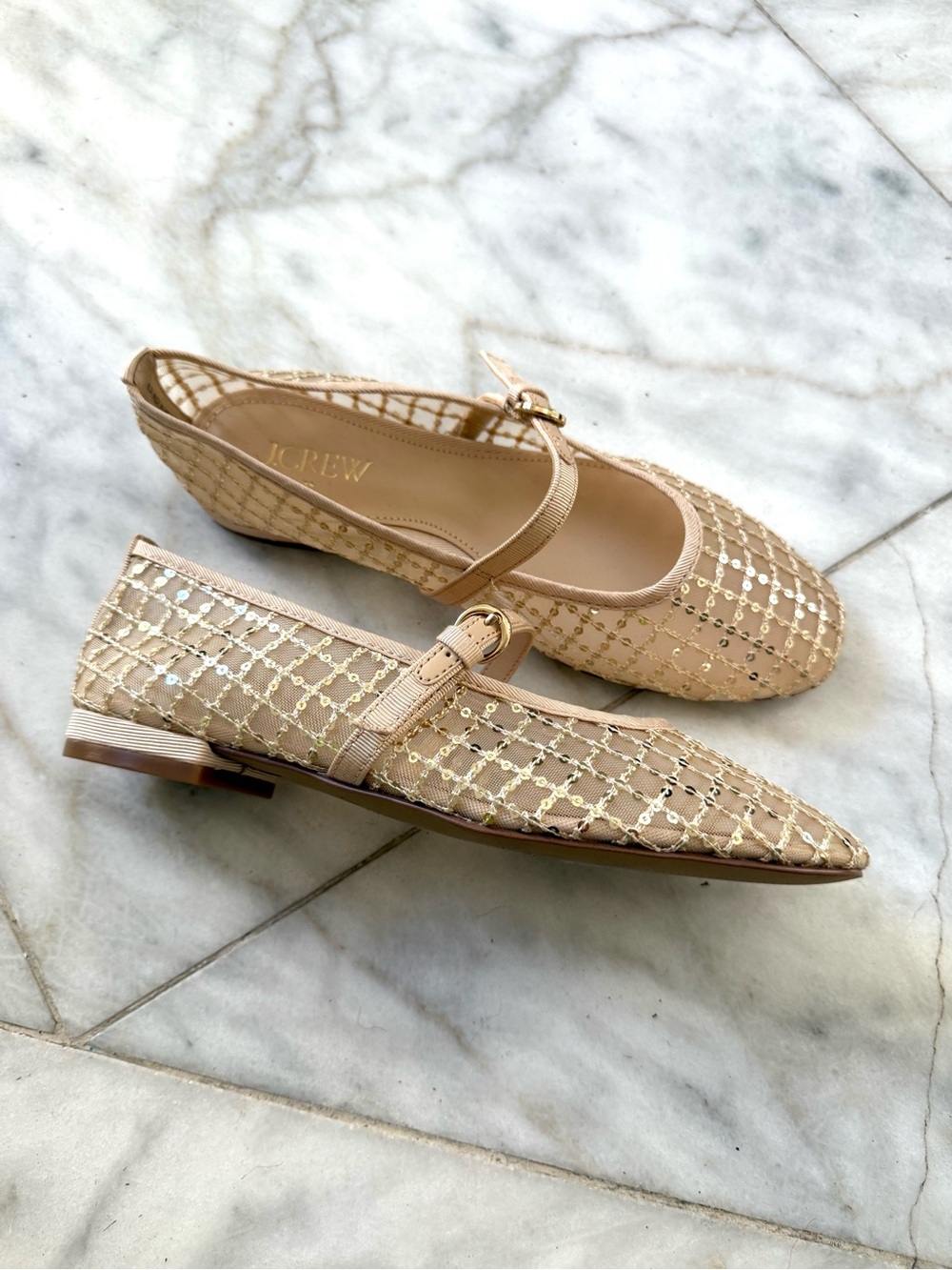 J. Crew Gold Sequin Plaid Mary Jane Flats Party Fancy Women’s size 6 1/2 Girls